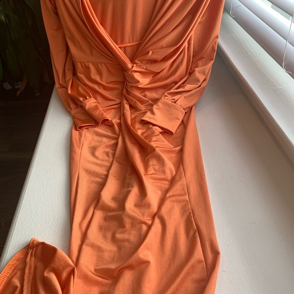 Dresses & Skirts - Orange plunge neck with split maxi dress